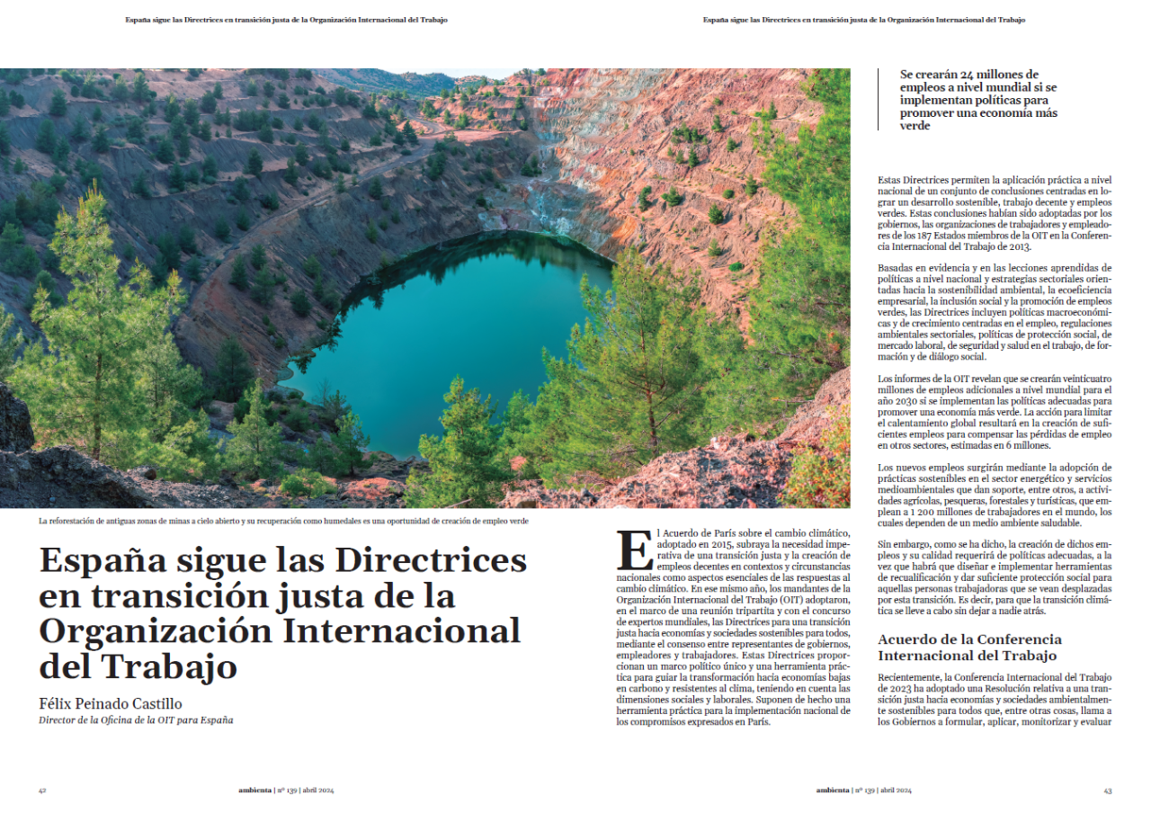 España sigue las Directrices en transición justa de la Organización Internacional del Trabajo